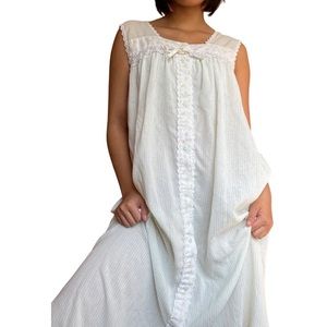 Secret Treasures White & Light Green Striped Bow Lace Embroidered Nightgown